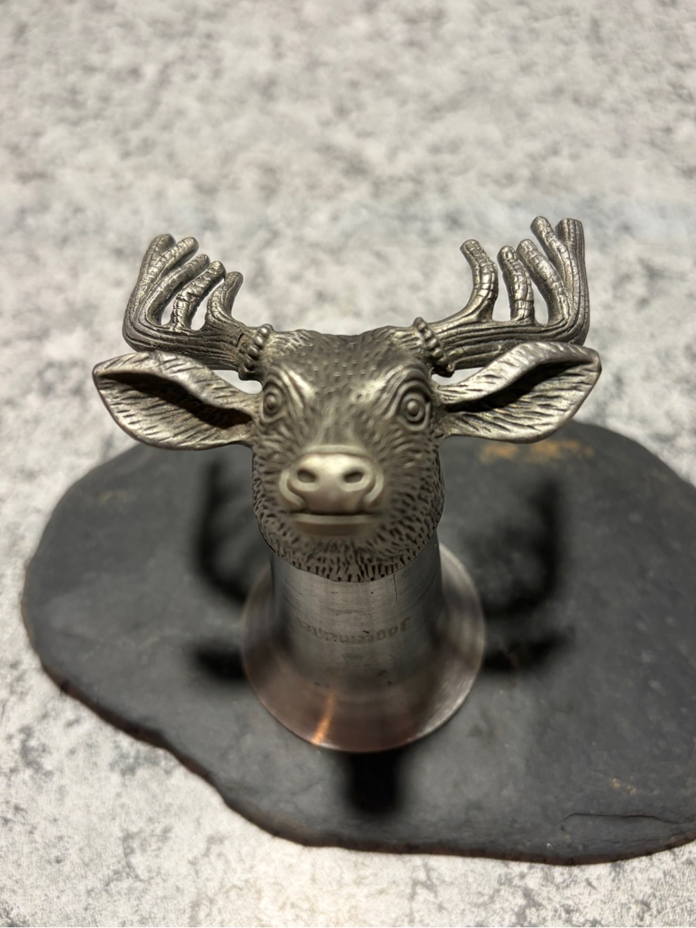 Vintage Jägermeister Pewter and Stainless Steel Stag Head Shot Glass and Jigger